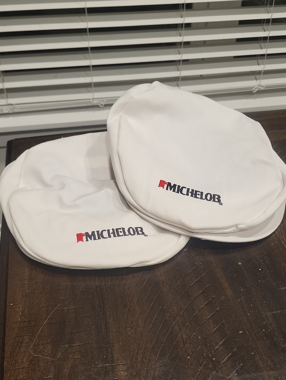 Pair Of Vintage Michelob White Flat Caps - Branded Men’s Accessory
